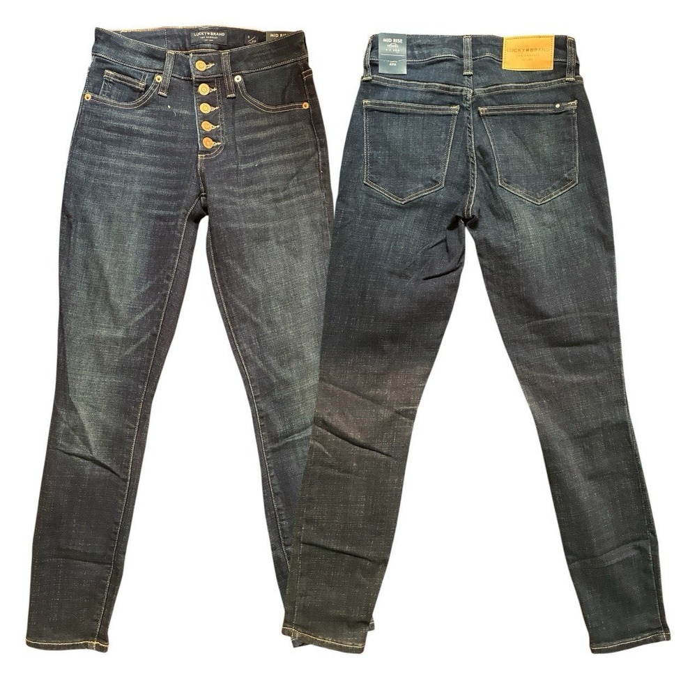 Lucky Brand Women's Mid Rise Skinny Jeans, Dark Wash Blue Denim, Button Fly